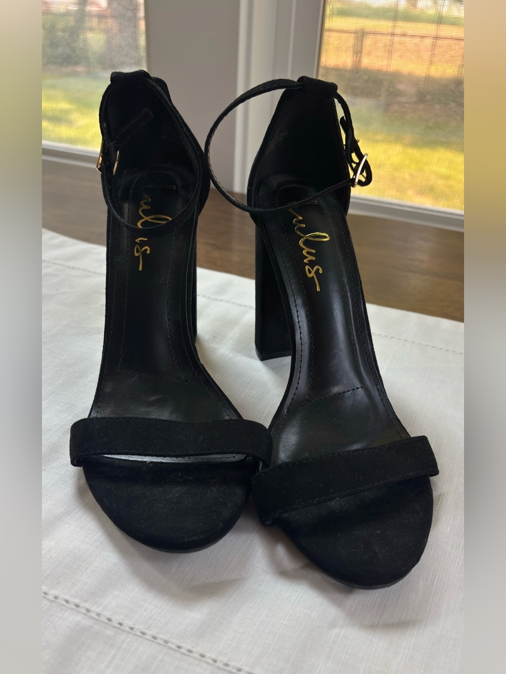 Lulu's Black Suede Ankle-Strap Block Heels